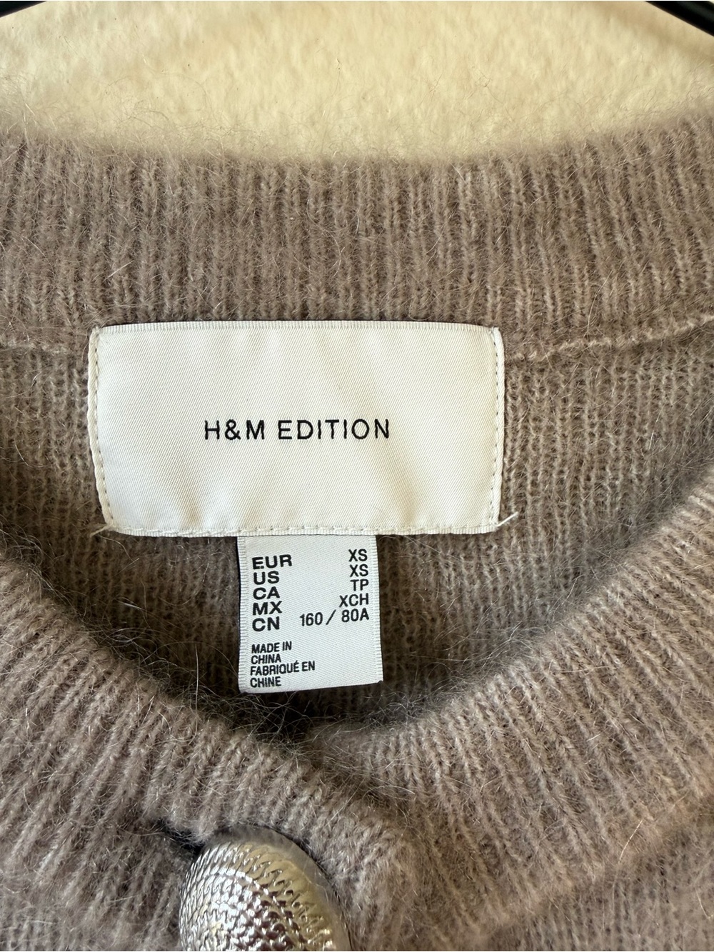 H&M Taupe Crewneck Short-Sleeve Sweater with Pearl Buttons - Picture 4 of 8